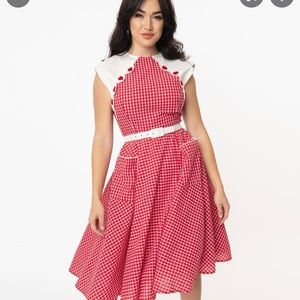 Retro style red and white gingham dress.